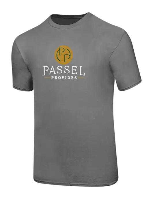 Ring Spun Medium Grey 4.5 oz T-Shirt w/Passel Provides Logo