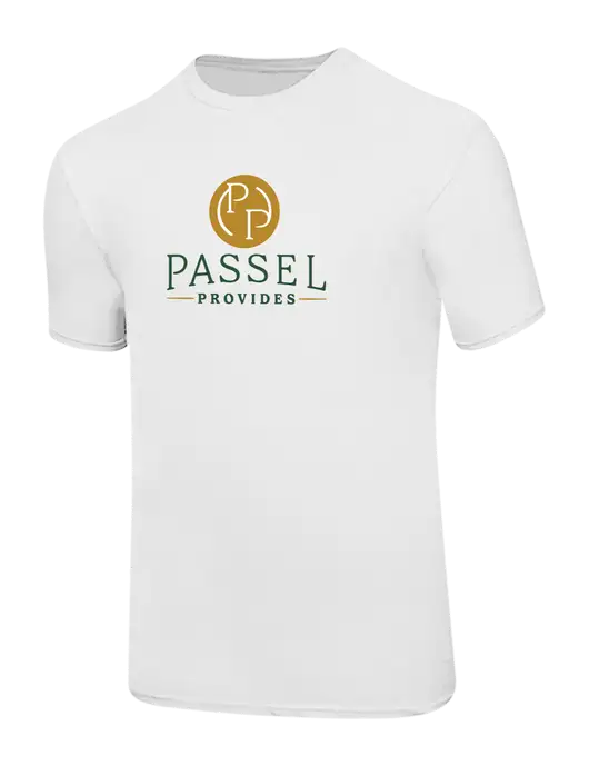 Ring Spun White 4.5 oz T-Shirt w/Passel Provides Logo