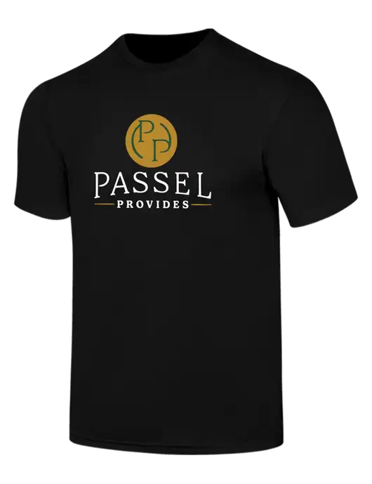 Simply Soft Black 4.5oz  Poly/Combed Ring Spun Cotton T-Shirt w/Passel Provides Logo