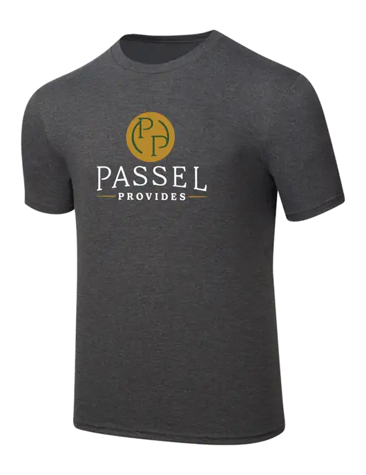 Simply Soft Heathered Charcoal 4.5oz  Poly/Combed Ring Spun Cotton T-Shirt w/Passel Provides Logo
