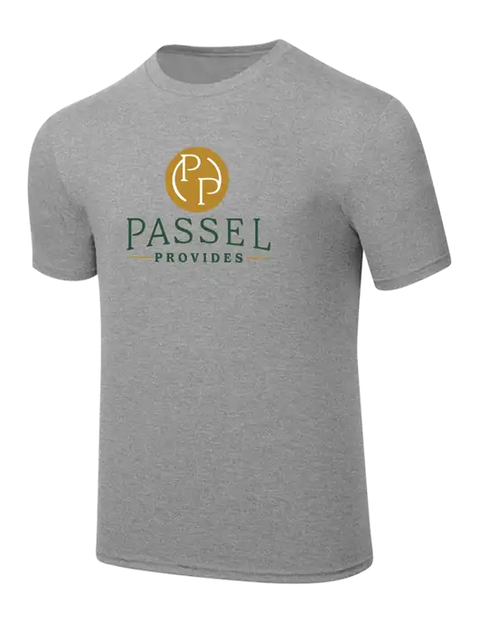 Simply Soft Heathered Light Grey 4.5oz  Poly/Combed Ring Spun Cotton T-Shirt w/Passel Provides Logo