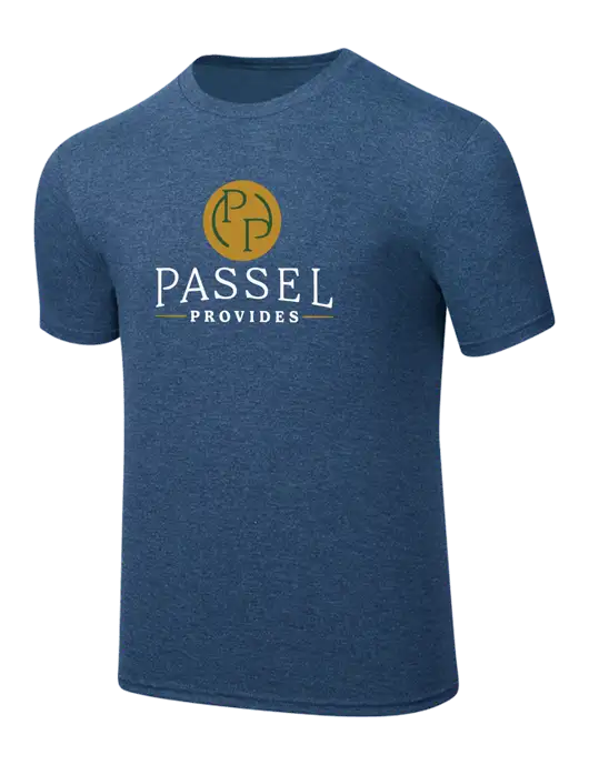 Simply Soft Heathered Navy 4.5oz  Poly/Combed Ring Spun Cotton T-Shirt w/Passel Provides Logo