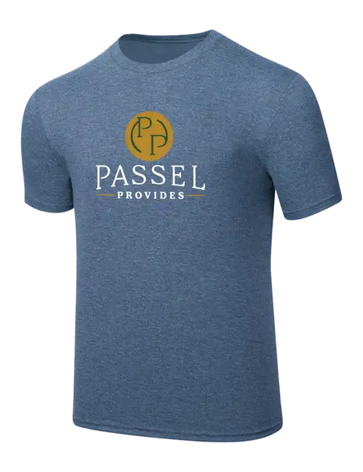 Simply Soft Light Slate Blue Heathered 4.5oz  Poly/Combed Ring Spun Cotton T-Shirt w/Passel Provides Logo