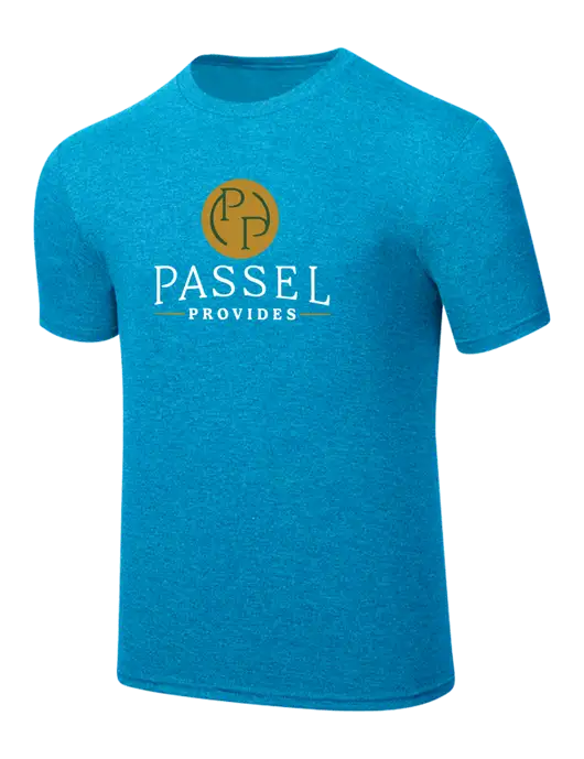 Simply Soft Sapphire Blue Frost 4.5oz  Poly/Combed Ring Spun Cotton T-Shirt w/Passel Provides Logo