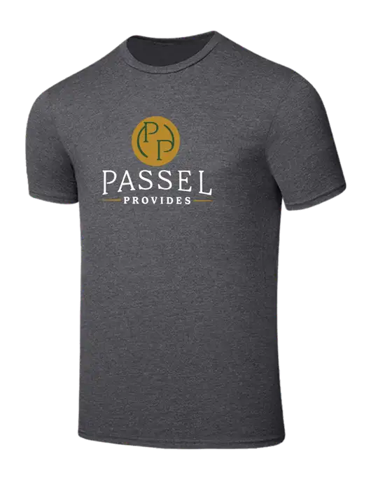 Seriously Soft Heathered Charcoal T-Shirt w/Passel Provides Logo