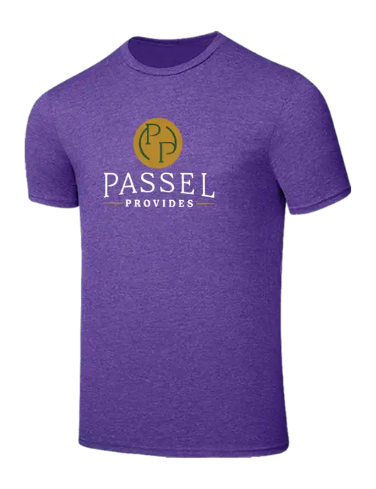 Seriously Soft Heathered Purple T-Shirt w/Passel Provides Logo