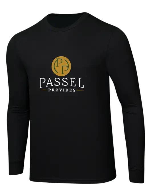 Simply Soft Long Sleeve Black 4.5 oz, Poly/Combed Ring Spun Cotton T-Shirt w/Passel Provides Logo