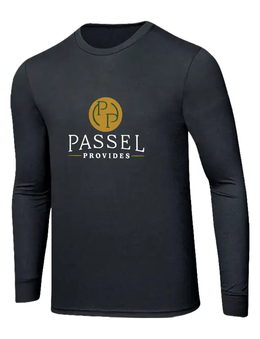 Simply Soft Long Sleeve Black Frost 4.5 oz, Poly/Combed Ring Spun Cotton T-Shirt w/Passel Provides Logo