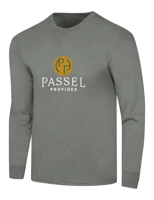 Simply Soft Long Sleeve Heathered Charcoal 4.5 oz, Poly/Combed Ring Spun Cotton T-Shirt w/Passel Provides Logo