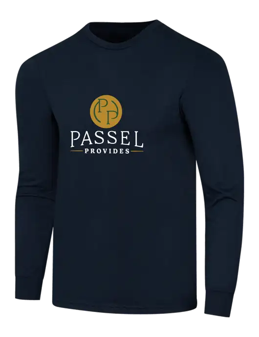 Simply Soft Long Sleeve Navy 4.5 oz, Poly/Combed Ring Spun Cotton T-Shirt w/Passel Provides Logo