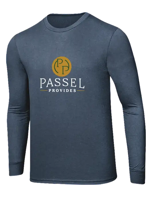 Simply Soft Long Sleeve Navy Frost 4.5 oz, Poly/Combed Ring Spun Cotton T-Shirt w/Passel Provides Logo