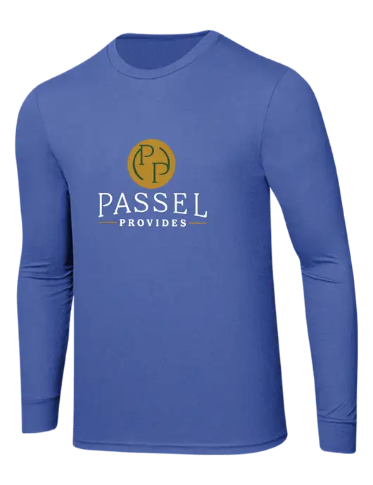 Simply Soft Long Sleeve Royal Frost 4.5 oz, Poly/Combed Ring Spun Cotton T-Shirt w/Passel Provides Logo