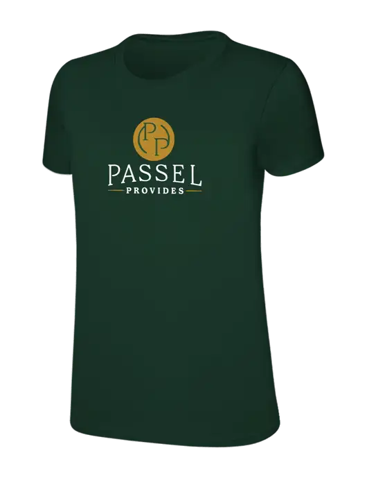 Womens Ring Spun Forest Green 4.5 oz T-Shirt w/Passel Provides Logo