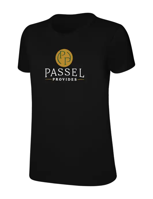 Womens Ring Spun Jet Black 4.5 oz T-Shirt w/Passel Provides Logo