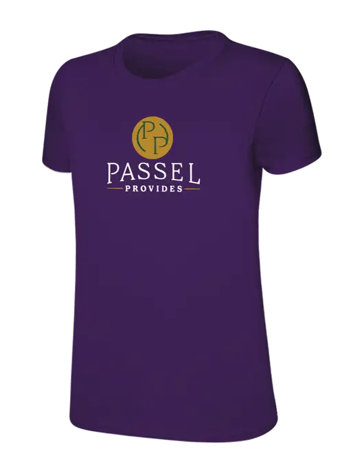 Womens Ring Spun Purple 4.5 oz T-Shirt w/Passel Provides Logo