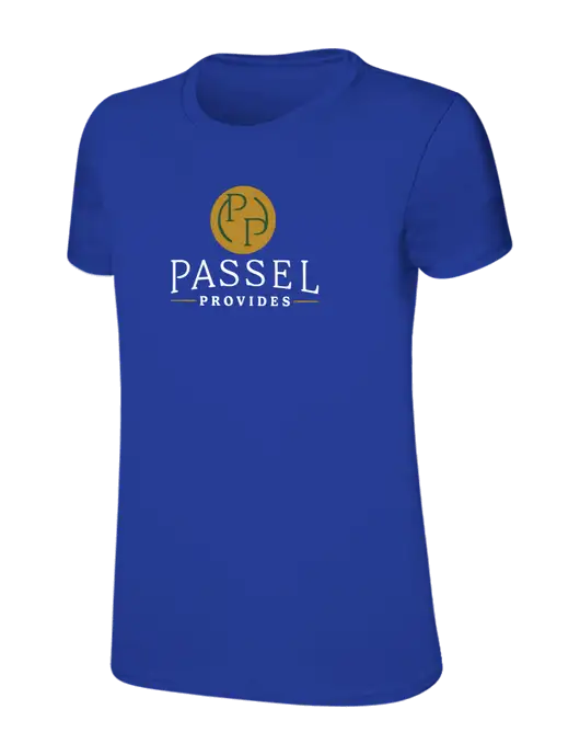 Womens Ring Spun Royal 4.5 oz T-Shirt w/Passel Provides Logo