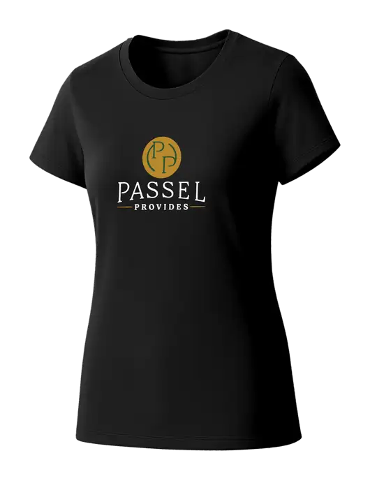 Womens Seriously Soft Black T-Shirt w/Passel Provides Logo