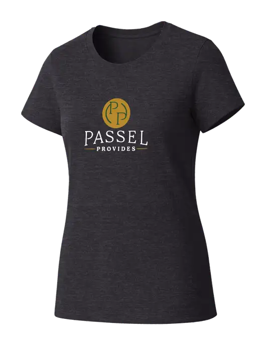 Womens Seriously Soft Heathered Charcoal T-Shirt w/Passel Provides Logo