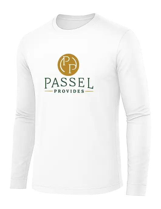Long Sleeve White PosiCharge Competitor Tee w/Passel Provides Logo