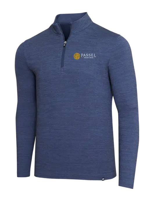 TravisMathew Navy Heather Crestview 1/4 Zip w/Passel Provides Logo