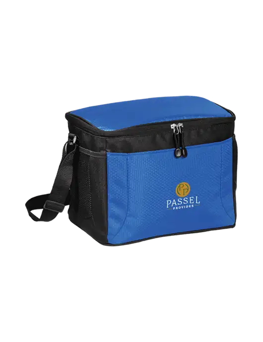 12 Can Twilight Blue/Black Cube Cooler  w/Passel Provides Logo