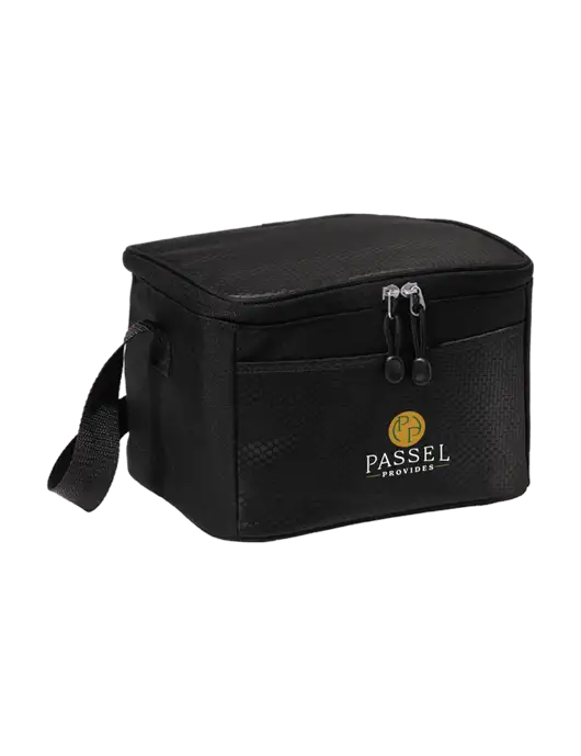 6 Can Black/Black Cube Cooler w/Passel Provides Logo