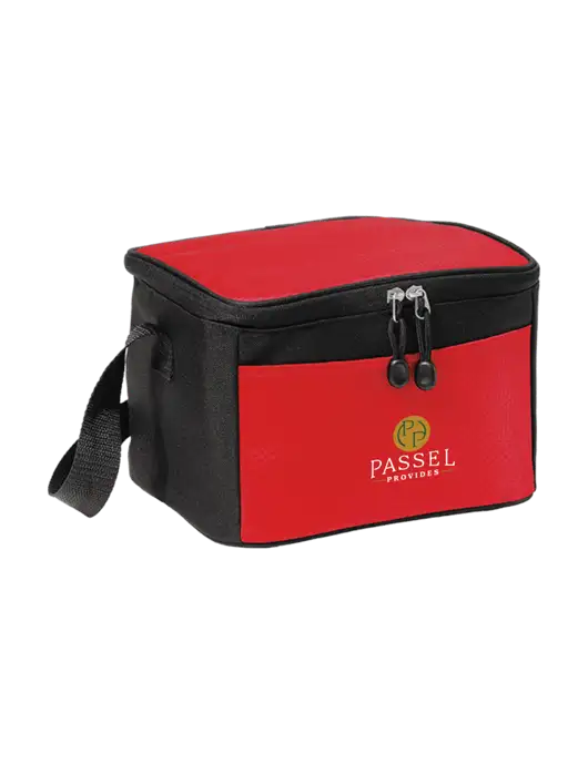 6 Can Red/Black Cube Cooler  w/Passel Provides Logo
