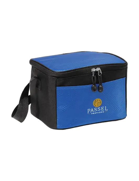 6 Can Twilight Blue/Black Cube Cooler w/Passel Provides Logo