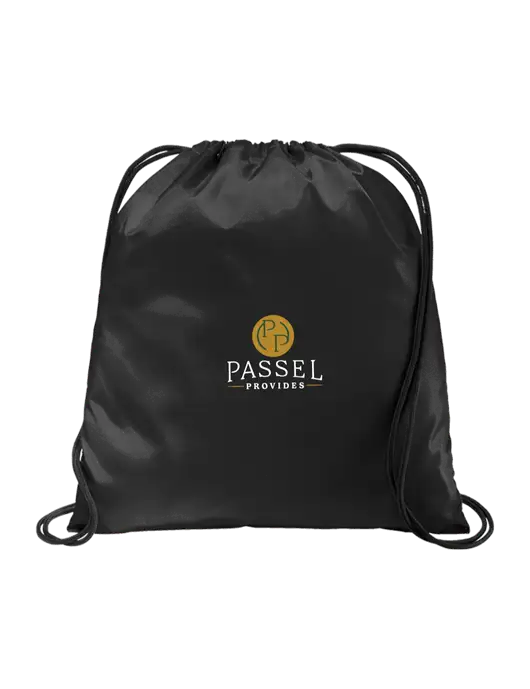 Drawstring  Black Cinch Pack w/Passel Provides Logo