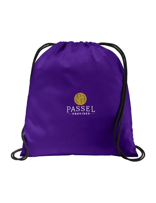 Drawstring Purple Cinch Pack w/Passel Provides Logo