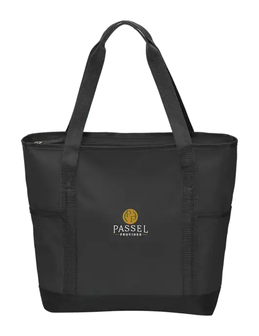 On the Go Black/Black Tote w/Passel Provides Logo