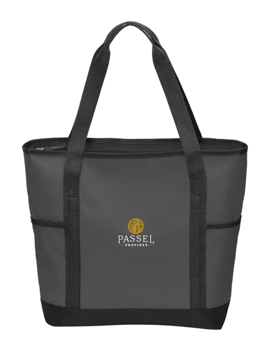 On the Go Charcoal/Black Tote  w/Passel Provides Logo