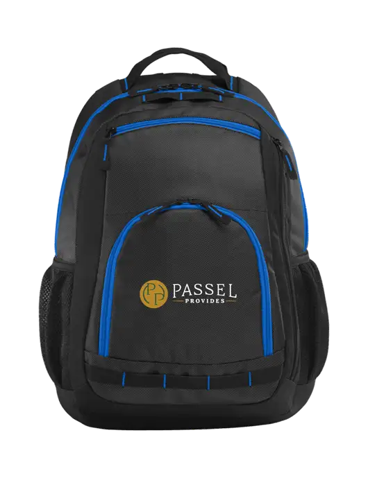 Xtreme Black/Dark Grey/Royal Blue Backpack w/Passel Provides Logo