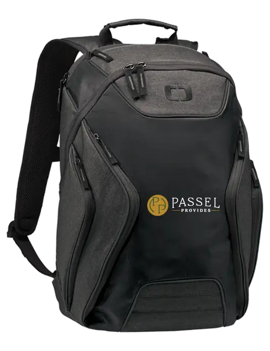 OGIO Black/Heather Grey Hatch Laptop Backpack
 w/Passel Provides Logo