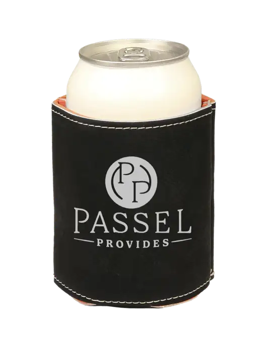 Black Leatherette Beverage Holder w/Passel Provides Logo