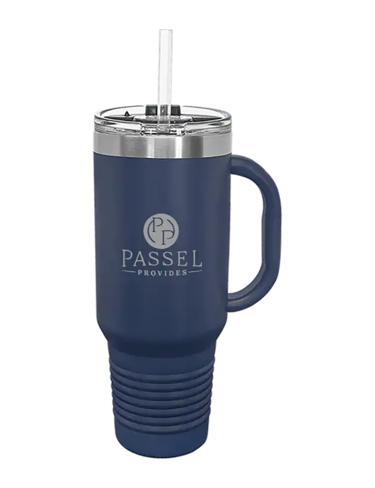 Polar Camel 40 oz. Powder Coated Vacuum Insulated Navy Travel Mug with Straw w/Passel Provides Logo