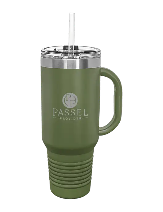 Polar Camel 40 oz. Powder Coated Vacuum Insulated Olive Travel Mug with Straw w/Passel Provides Logo