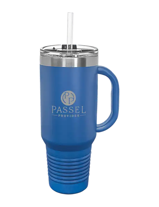 Polar Camel 40 oz. Powder Coated Vacuum Insulated Royal Travel Mug with Straw w/Passel Provides Logo