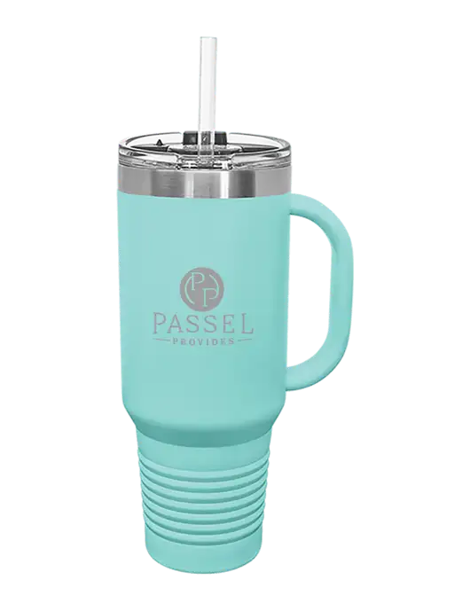 Polar Camel 40 oz. Powder Coated Vacuum Insulated Seafoam Travel Mug with Straw w/Passel Provides Logo