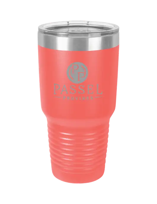 Polar Camel 30 oz Powder Coated Coral Vacuum Insulated Tumbler  w/Passel Provides Logo