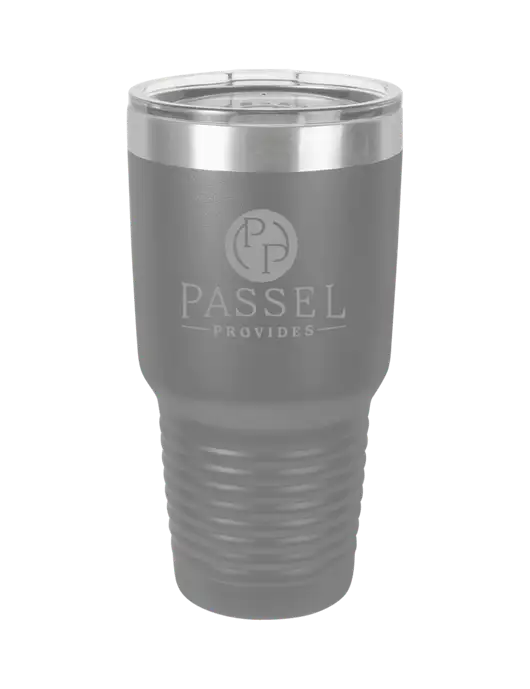 Polar Camel 30 oz Powder Coated Grey Vacuum Insulated Tumbler w/Passel Provides Logo