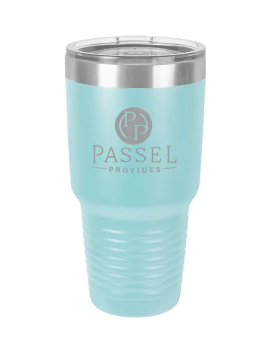 Polar Camel 30 oz Powder Coated Light Blue Vacuum Insulated Tumbler w/Passel Provides Logo