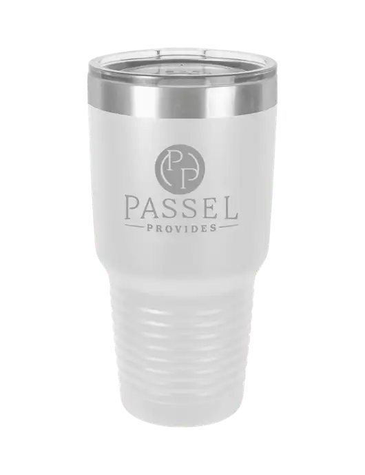 Polar Camel 30 oz Powder Coated White Vacuum Insulated Tumbler  w/Passel Provides Logo