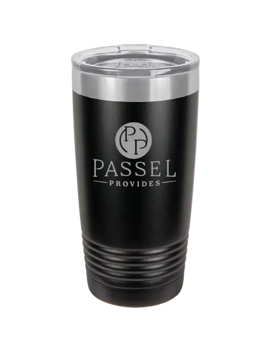 Polar Camel 20 oz Powder Coated Black Vacuum Insulated Tumbler w/Passel Provides Logo