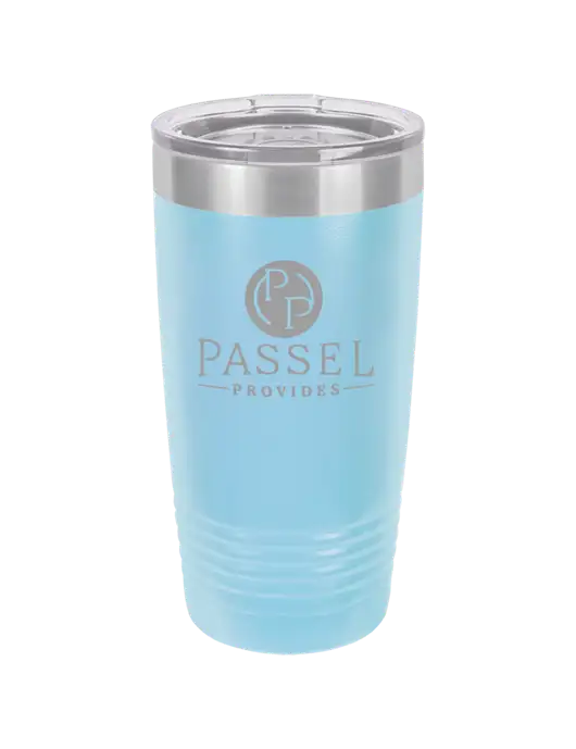 Polar Camel 20 oz Powder Coated Light Blue Vacuum Insulated Tumbler w/Passel Provides Logo