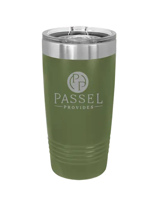 Polar Camel 20 oz Powder Coated Military Green Vacuum Insulated Tumbler w/Passel Provides Logo