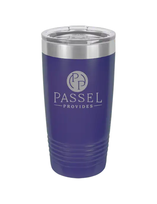 Polar Camel 20 oz Powder Coated Purple Vacuum Insulated Tumbler w/Passel Provides Logo