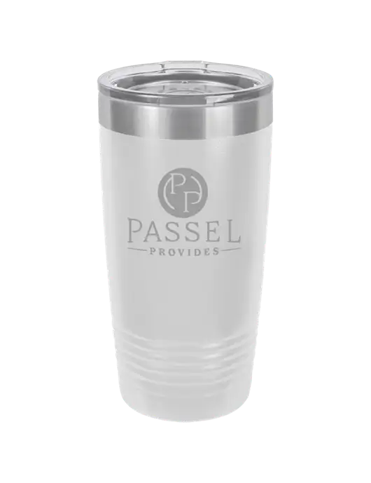 Polar Camel 20 oz Powder Coated White Vacuum Insulated Tumbler  w/Passel Provides Logo