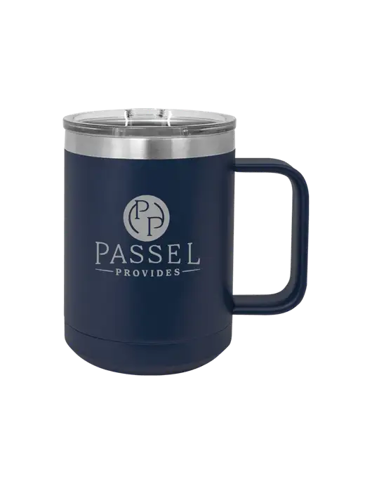 Polar Camel 15 oz Powder Coated Navy Vacuum Insulated Mug with Slider Lid w/Passel Provides Logo
