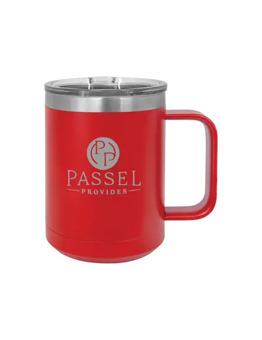 Polar Camel 15 oz Powder Coated Red Vacuum Insulated Mug with Slider Lid w/Passel Provides Logo